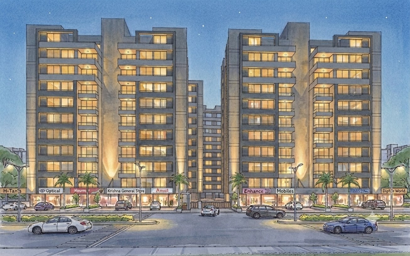 Dharti Saket Icon, a mixed-use project by Pathway Design Studio in Navrangpura, Ahmedabad