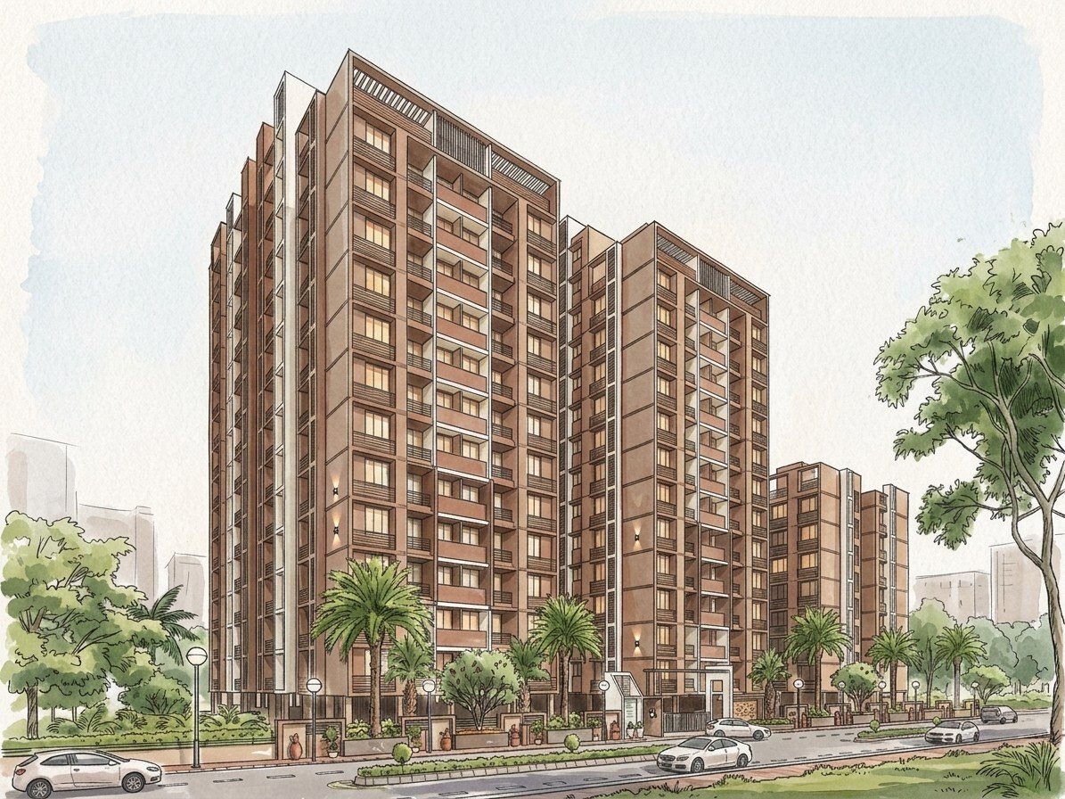 Diva Heights, a residential project by Pathway Design Studio in Gota, Ahmedabad