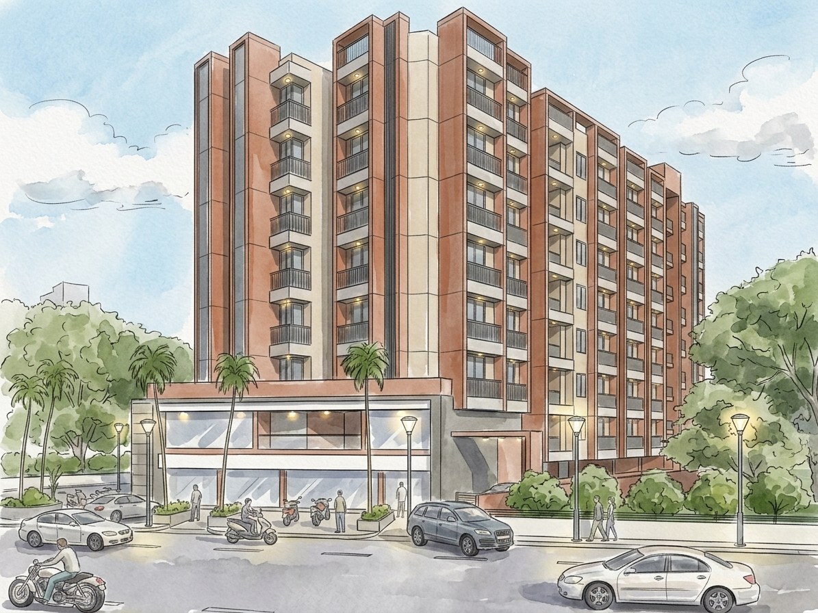 Gulmohar Nirvana, a mixed-use project by Pathway Design Studio in Ghuma, Ahmedabad