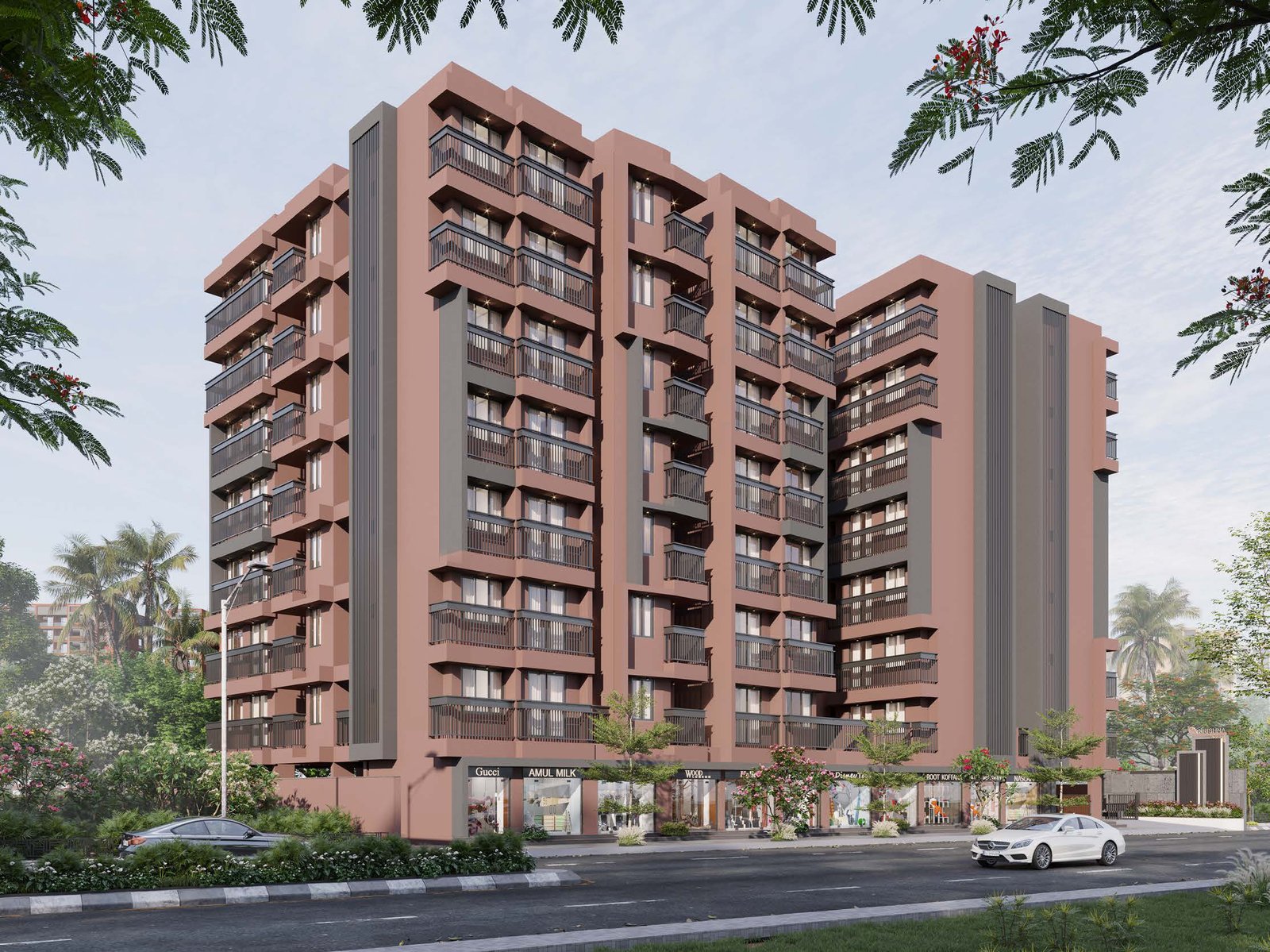 Krishna Heights, a mixed-use project by Pathway Design Studio in Chandlodiya, Ahmedabad