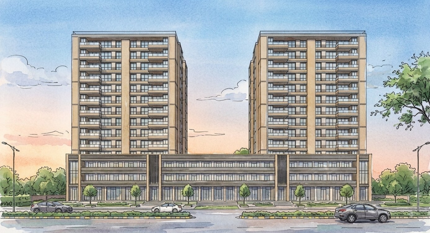 Saket Luxuria, a mixed-use project by Pathway Design Studio in New Ranip, Ahmedabad