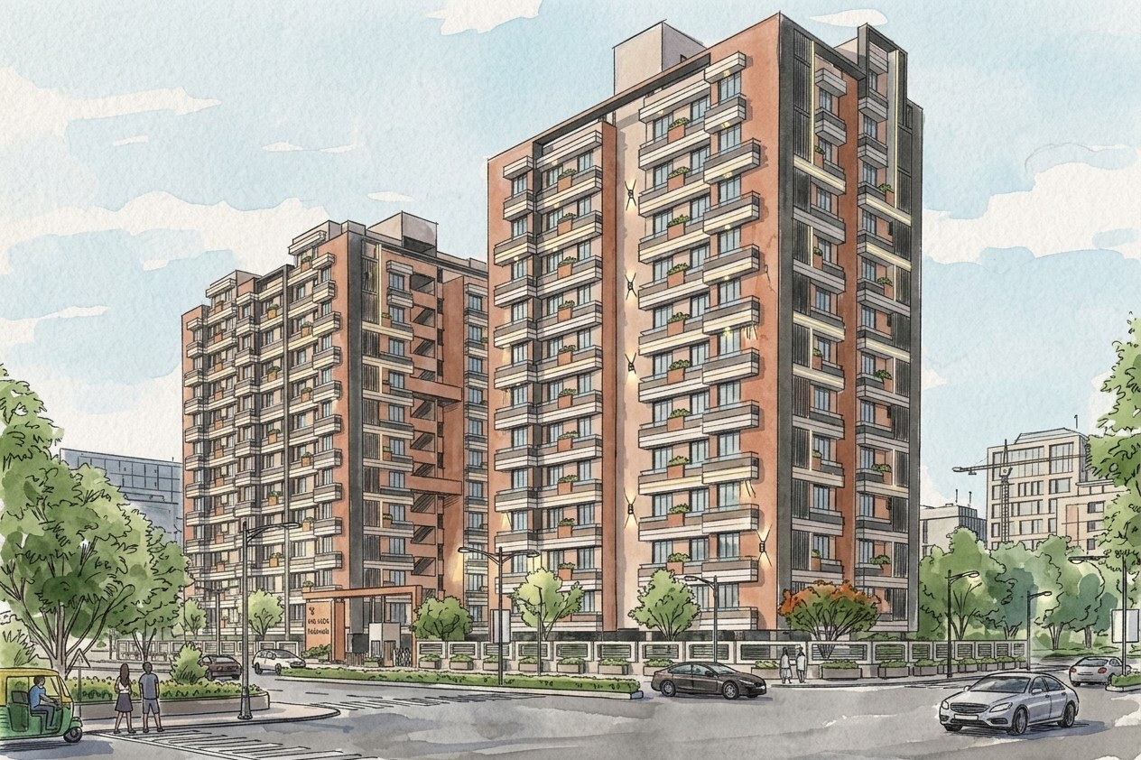 Sankalp Riverview, a residential project by Pathway Design Studio in Bhat, Ahmedabad