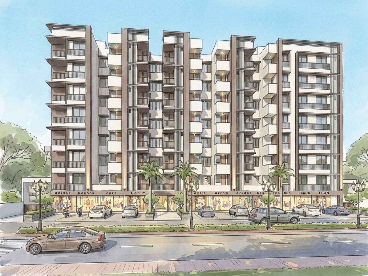 Shlok Avenue, a mixed-use project by Pathway Design Studio in Chandkheda, Ahmedabad